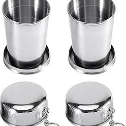 MADHYA Stainless Steel Folding Cup, Small Portable Camping Mug Drink Cup with Lid & Keychain for Outdoor Adventures Travel Camping Hiking Pocket Size Reusable Space-Saving 120ml Travel Cup, Pack of 2-picture-30