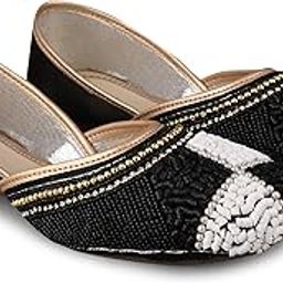 Women's Slip On Traditional Handmade Bridal Mojari Punjabi Jutti Ethnic Ballet Flats-image-79