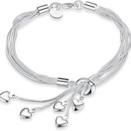 Heart Charm Silver Rhodium Plated Alloy Bracelet for Women-image-21