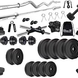 DREAM FIT PVC Home Gym Set - 25Kg PVC Plates with 3 ft Curling Rod, 3ft Straight Rod, 1 Pair Dumbbell rods, 1 Pair of 2Kg PVC hex Dumbbells and Gym Accessories (25Kg Set)-30