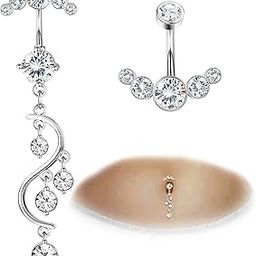 Crystal Belly Button Ring for Women Unique 14G 316L Stainless Steel Dangle Belly Rings Belly Piercing Jewelry Navel Barbell Bling Crystals Body Jewelry-43