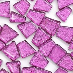 Sweven Art Mosaic Tiles, Irregular Trapezoids 10-12mm Size, 4mm Thick, Glitter Magenta Color (Pack of 200 GMS)-image-69
