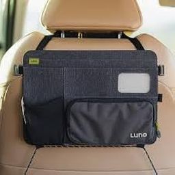 AIRBRACE - Car Seat Back Organzier 5 in 1 | with Wooden Foldable Tray, Adjustable Phone Mount, Tissue Holder, Multi-Storage Pocket | Serves as Child - Seat Kick Protection (Beige)-image-11