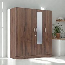 taxzek Wardrobe | 1 Year Warranty | Engineered Wood Almirah, Cupboard for Clothes Storage | 4 Door,1 Mirror, 1 Drawer, 1 Hanging Space | Gingham - Columbian Walnut-image-38