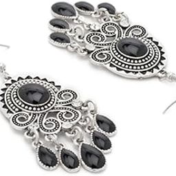Oxidized Silver-Plated Black Onyx Stone Studded Handcrafted Chandeliers for Women & Girls – Perfect for Casual & Festive Occasions-24