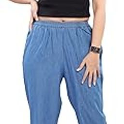 Cotton Denim Trouser/Pant for Women Blue Color with Elastic Waist and 2 Pockets-image-99
