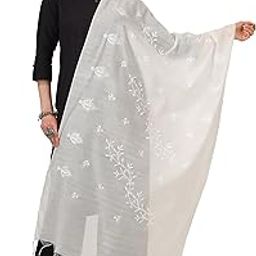 Women's White Cotton Embroidered Dupatta(ARS0777)-11