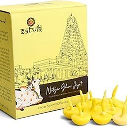 SATVIK 100 Pc Pure Cow Ghee Wicks for Puja Cow Ghee Diya Nitya Pujan Readymade Ghee JyotWax Free Cow Ghee Diya Batti Diwali Diya Cotton Wicks- Pack of 1-image-37
