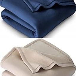 Neekshaa™ Combo Pack of 2 Single Bed Solid Polar Blanket_Size - 60 * 90 inch, Color-Blue&Cream-image-101