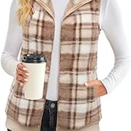 Womens Fuzzy Fleece Vest Sleeveless Sherpa Jacket with Pockets Warm Fluffy Zip Up Outerwear Coats-image-52