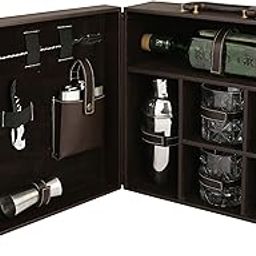 Anything & Everything Portable Bar Set | Portable Leatherette Bar Set | Wine Case | Whisky Case | Portable Bar Accessories Set (Holds 01 Bottle & 04 Whisky Glasses) (Brown & Brown)-image-59