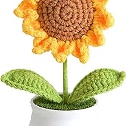 VRB DecTM 1 Pcs Crochet Flowers Artificial Sunflower for Office Desk Car Dashboard Decor,Home Decoration, Office, Bedroom, Christmas Decor, Wedding (Sunflower Pot)-15