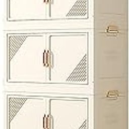 House of Quirk Plastic Storage Bins for Closet Organizers, Folding Storage Box, Stackable Storage Bins with Open Front Door, Collapsible Storage Bins 45cm (5 Layer, Beige)-7