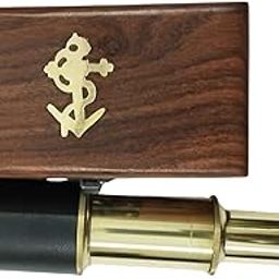 6 Inch Beautiful Pure Brass Telescope with Wooden Box - Pocket Telescope - Pirates Telescope-picture-32