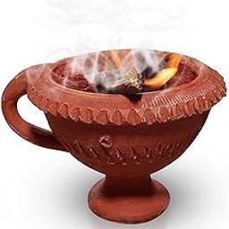 Pure Source India Natural Clay Desi Handmade Dhoop Loban Dani/Dhuni Burner Holder/Pot Stand for Puja/Hawan/Dhuni (Shop/Office/Room/Gardan etc.) (4 Inch Size 100% Pure Mitti)-13