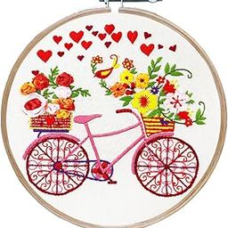 Embroiderymaterial Embroidery Kit Bicycle Flower Design Organza Ribbon Digital Printed & Written Instructions All Material Included, Multicolor-24
