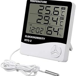 Dayanidhi Digital Temperature Humidity Indicator Clock | Indoor-Outdoor Temperature Indicator Suitable for Home Office Hospital | Wide Display with operating Button | Metal Temperature sensor-13