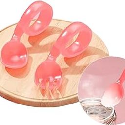 SYGA 2PCS Infant Fork and Spoon Set - Baby Feeding Learning Temperature Sensing Kid Utensils, Toddler Anti-Choke Self Feeding Accessories (Temperature Spoon Pink)-image-31