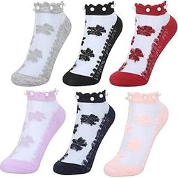 Net Breathable Ankle Length Socks white pearl design Multi color Free-Size cute desine for Womens/Girls pack of-image-26