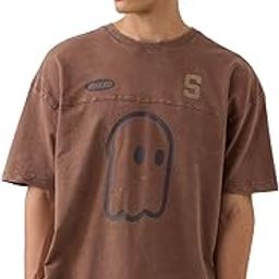 So Sporty Men and Boys Short Sleeves Round Neck Brown Graphic Printed Cotton Oversized T-Shirts-image-29