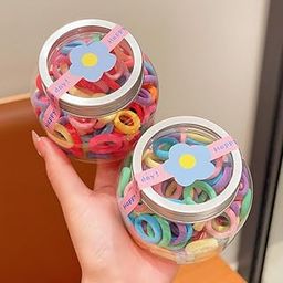 Samyak 200 Pcs Ponytail Holders Soft Hair Rubber Bands Hair Ties For Kids Babies Girls, 2 Jars of random Colors-image-57