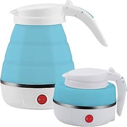 Dealsure Travel Folding Electric Kettle, Fast Boiling, Beautiful Design Collapsible, Portable Electric Kettle, 600ml Boil Dry Protection, 100-240V Food Grade Silicone Foldable Kettle (White, Blue)-picture-26