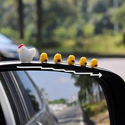 STHIRA® 6Pcs Cartoon Car Charm Set Miniature Dashboard Charm, 0.4 inch Cute Mini Resin White Hen and 5 Yellow Chicks, Adhesive Car Upholstery Decoration Versatile Car Charm Home Decor Desk Decor-18
