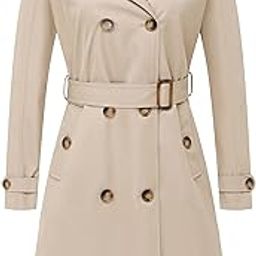 Women's Double Breasted Long Trench Coats Mid-Length Belted Overcoat Dress Jacket with Detachable Hood-image-45