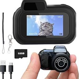 Sniegau Mini Digital Camera Keychain, Micro Camera Camcorder 1080P with LCD Screen, Retro Camera Small Compact Portable Video Recorder(with 32GB Card)-2