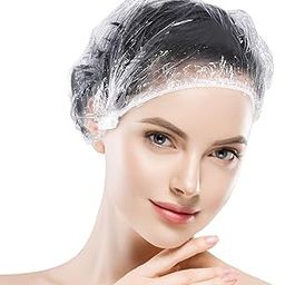 VEGOLS 100Pcs Disposable Shower Caps for Women, Individually Wrapped Thickening Elastic Clear Plastic Bath Caps, Portable Waterproof Hair Cap for Travel Spa, Home Use, Hotel and Hair Salon - Clear-image-48