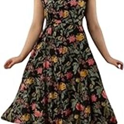 RR Enterprises Women's Sleeveless Fit and Flare Anarkali Midi Dress with Floral Print and Collared Neckline-image-14
