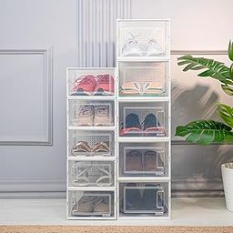 Nayasa Click Shoe Box | Stakable | Multi Purpose Space - Saving Storage Solution | Super Thin & Light Weight Plastic Material | Fits Upto 7 US | Small | Pack Of 6 | Transparent-19