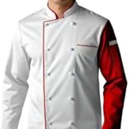KE Premium Designer White Color Chef Coat for Men | Red Piping and White Botton and One side Red Sleeve| Full Sleeves Chef Coat With 2 Pocket's (IN, Alpha, L, Regular, Standard, White & Red)-picture-8