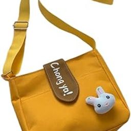 Canvas Girl's Shoulder Bag, Crossbody Small Square Bag, Cute Girl's Backpack, Yellow-image-31