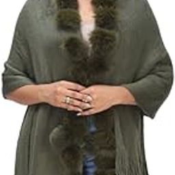 Manra Women's Solid Faux Fur Ball Stole Shawl Warm Wrap Cape for Winters (SC 15)-picture-9