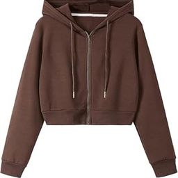Casual Wear Solid Long Sleeve Drawstring Full Zip Hooded Jacket Crop Sweatshirt for Women's-image-96