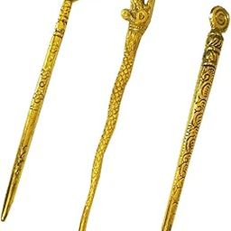 Oxidised Metal Work Golden Hair Stick - Set of 3-image-70