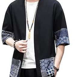 Men's Japanese Fashion Kimono Cardigan Plus Size Jacket Yukata Casual Cotton Linen Seven Sleeve Lightweight-image-56