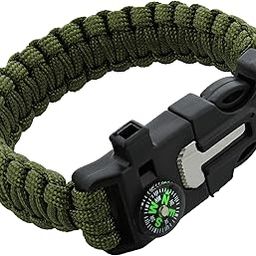 TrekEaze Unisex-Adult Survival Paracord Bracelet - Black Emergency Whistle Hiking Compass Camping Fire Starter Kit Tactical Bracelet (Green)-image-94