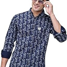 Custom Geometric Printed Pure Cotton Slim Fit Casual Shirt-image-81