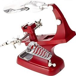 LED Lighting 3X Main Lens 4.5X Accessorial Lens White Auxiliary Alligator Clip Magnifier Third Helping Hands Soldering Solder Iron Stand (Red)-30