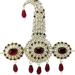 Golden Plated Traditional Stone Maroon Pearl Classy Safa kalgi for Groom Pagdi Wedding Dulha Accessories-image-33