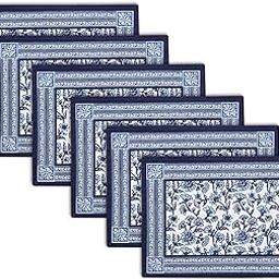 Encasa XO Dining Table Mats Set of 6 | Indigo-02 Block Printed Cotton Canvas Placemat - 46x32 cm | Jaipur Sanganeri Hand Print-26