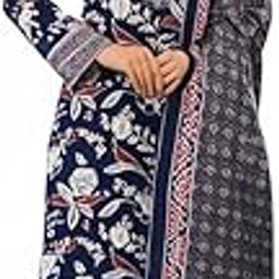 Traditional Cotton Suit Set, Navy Blue Floral Print, Embroidered Neckline with Printed Pants and Dupatta, 3 Piece-image-86