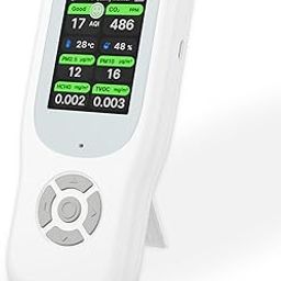 11-in-1 Air Quality Monitor - Portable Indoor Air Quality Detector with Stand, Real-Time Test for AQI, CO2, PM2.5, PM1.0, PM10, TVOC, HCHO, Particles, Temperature & Humidity with Aler (White-Black)-14