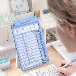 MEETZONE Portable Self-Discipline Chores Chart With 15 Pcs Blank Paper Sliding Morning Routine | Daily Checklist Board Planning Reminder for Home School Office (1ps/Blue)-25
