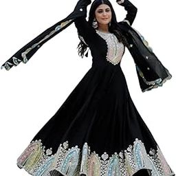 Women's Chinon Silk Multi Thread Embroidered Anarkali Kurti with Dupatta Set-image-86