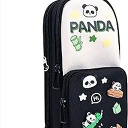 Ranjkri Canvas Kawaii Pencil Case 3 Compartment Cute Pencil Case for Girls Large Capacity Pen Pencil Pouch for Boy Smooth Zipper Multifunctional Stationery Organizer for School Office (HT BW Panda)-10