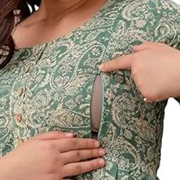 Women's Pure Cotton Printed Both Side Invisible Vertical Zipper Feeding Kurti | All Over Print Maternity Gown-image-72