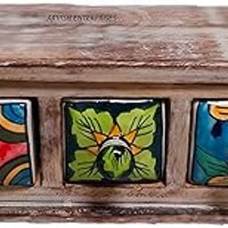 ARVISH ENTERPRISES Rectangular 3-Drawer Wooden Chest with Ceramic Drawers (Multicolour, Standard)-19